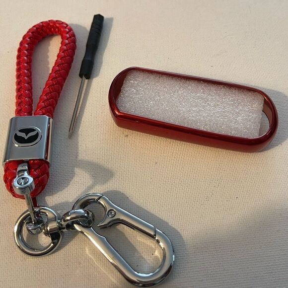 Mazda Key Fob Keychain in Red Leather & Fob Case Cover in Red NWT - Picture 4 of 6